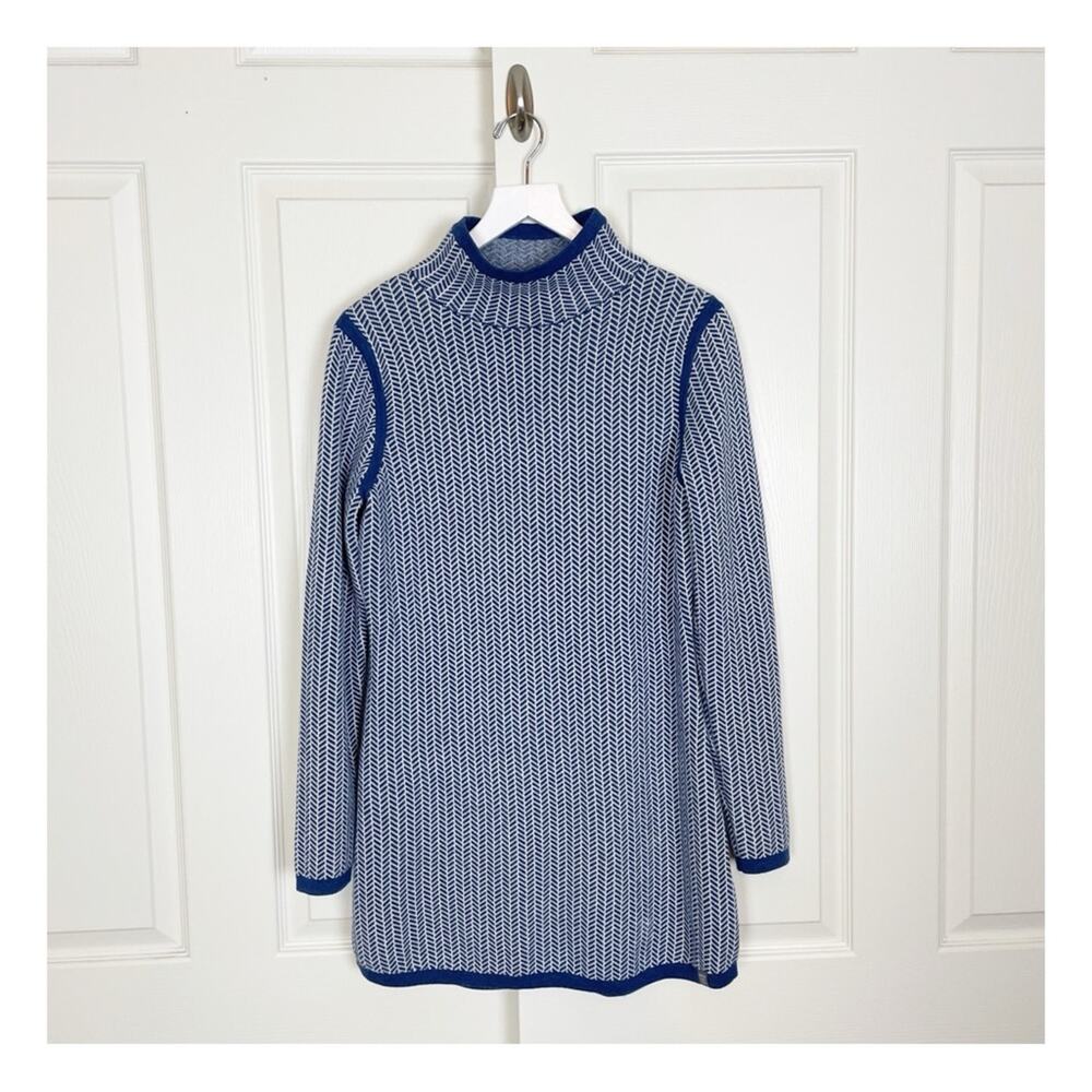 Title Nine Navy and White Patterned Long Sleeve Dress